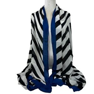 Black and White Stripe with Blue Border Scarf